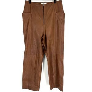 Tibi Pants Size 12 Womens Brown Sheepskin Leather Trousers Wide Leg High Waist